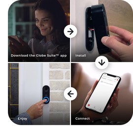 Heath Zenith Wired Smart Video Doorbell, Black, Plastic, 2-Way Audio, Night Vision, Wi-Fi, 1080p, Motion Detection