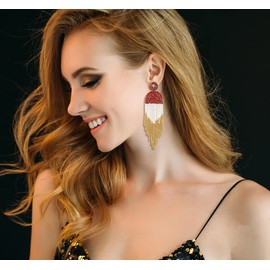 Diulazin Long Beaded Tassel Earrings Classic Fringe Drop Earrings Bohemian Handmade Seed Bead Tribal Dangle Earrings