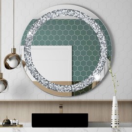 24 Inch Crushed Diamond Round Glass Wall Mirror, Bathroom Mirror, Wall Decoration Hanging Mirror, Suitable for Living Room, Bedroom, Vanity
