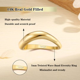 Thunaraz 14K Gold Plated Wavy Stackable Rings for Women Non Tarnish Delicate Ring Comfort Fit Gold Jewelry Sizes 5