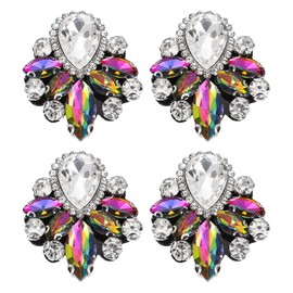 uxcell 4Pcs Handmade Beaded Patches, Glass Crystal Rhinestone Appliques Vintage Sew on Beaded Patch for Clothing DIY Sewing Accessories, Multicolor