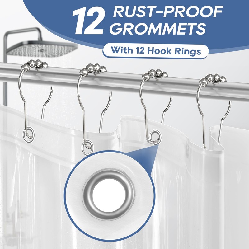 downluxe Clear Shower Curtain Liner with Hooks, PEVA Plastic Shower