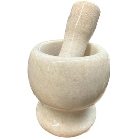 Iranian Persian Middle Eastern Arabic Turkish Marble Granite Mortar and Pestle Havan with Daste Mexican Style Molcajete Guacamole Spices Pepper Garlic Herbs Crusher Masher Beige White