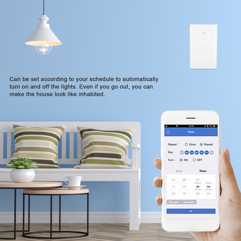 Intelligent WIFI Touch Switch Single Fire 1 Channel White AC