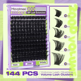 200D Lash Clusters Volume Cluster Eyelash Extension Thick Individual Lashes Extensions D-Curly Cluster Lashes 10-18MM Russian Eyelash Clusters Easy Application Dramatic DIY Lash at Home
