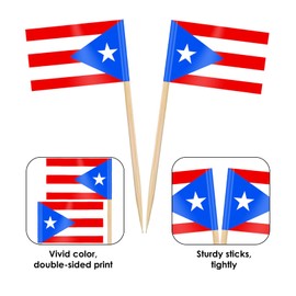 AhfuLife 100/200pcs Puerto Rico Toothpick Flags, Puerto Rican Cocktail Stick Flag for National Day Sandwich Food Cupcake Toppers Tableware World Cup Party Supplies Pub Royal Event Decor (100 Pcs)