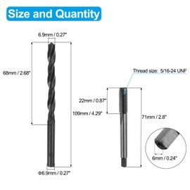 sourcing map Tap and Drill Bit Set, 1pcs 5/16-24 UNF Straight Flute Thread Screw Tap & 1pcs 6.9mm Twist Drill Bit, Black Oxide HSS-6542 Tapping Threading Tool Kit