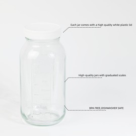 Yodecy 3 Pack 64 oz Clear Wide Mouth Mason Jars with Airtight Lids and White Plastic Mason Jar Lids, Canning Jars with Lids