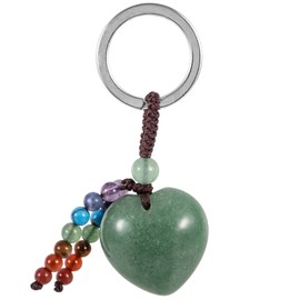 KYEYGWO Crystal Stone Heart-shaped Keychain, 7 Chakra Stone Handmade Keyring Decorative Handbag Charm Lucky Charm for Lanyard Keychain, Green Aventurine