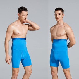 Ouruikia - Calzoncillos moldeadores para hombre, cintura alta, adelgazantes, pantalones cortos para ombligo, con bragueta, Azul-cielo, X-Large