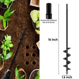 HOOPLE Garden Auger Drill Bit for Planting. Auger Drill Bit Plant Flower Bulb Auger Hole Drill Bulb Planter Auger for 3/8" Hex Drive Drill. (1.6'' x16.5)