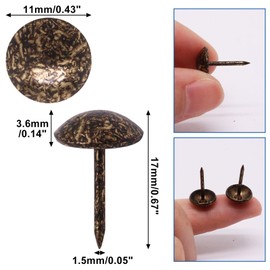 YuGtcen 100pcs Upholstery Tacks for Furniture, Decorative Nails Thumb Tacks Metal Upholstery Nails for Wood Pins Vintage Furniture Tack (11x17mm, Antique Bronze)