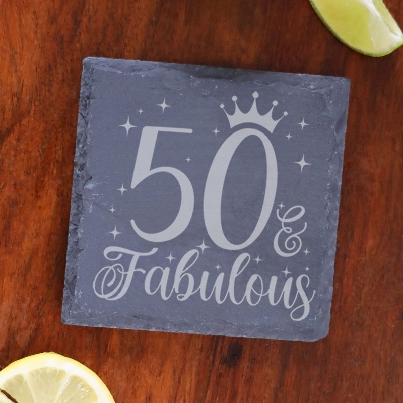50th Birthday Gift for Women 50 & Fabulous Engraved Slate