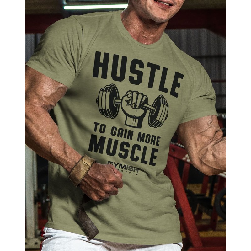 Hustle to Gain More Muscle Workout Tees Men, Gym Lifting