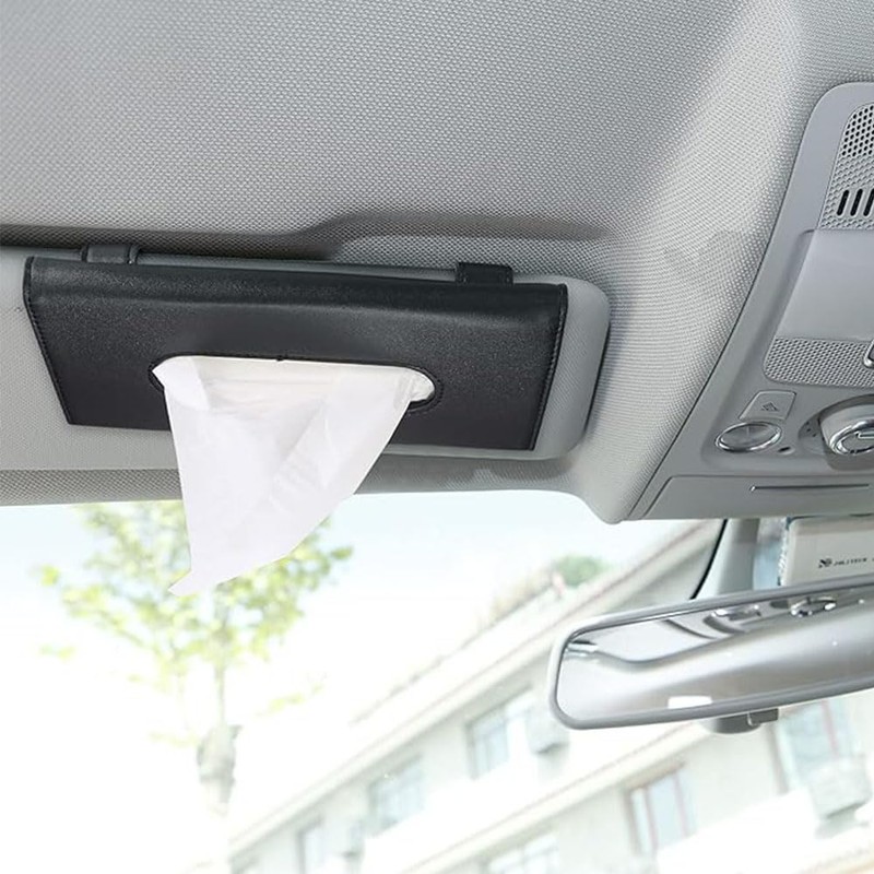 Car Visor Tissue Holder, PU Leather Napkin Box, 2-Pack, Black
