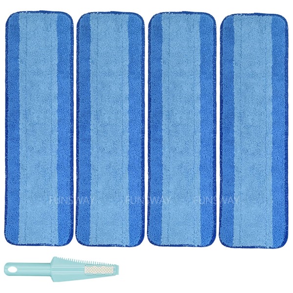 Microfiber Cleaning Pads for Hardwood Floor,Hard-Surface Floors,fits Bona Mop,Rubbermaid Mop,Turbo Mop and Norwex Mop (Light Blue&Blue, 18 * 5 Inch 4 Count)