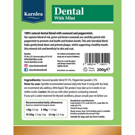 KARNLEA Dental with Mint Plaque Off for Dogs & Cats | 100% Natural Dental Powder to Gently Remove Tartar & Plaque and Prevent Bad Breath | Seaweed & Peppermint Blend | Skin & Coat Boost (200g)