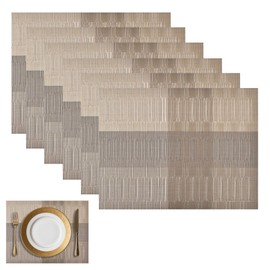 Table Mats Set of 6 Khaki PVC Place Mats for Tables Washable Table Placemats Non-Slip Heat-Resistant Kitchen Dining Woven Indoor Outdoor Placemats 30x45cm