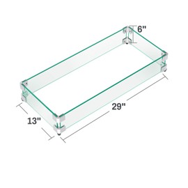 GASPRO Fire Pit Wind Guard for Rectangular Fire Table, 29 x 13 x 6 Inch, Thick Tempered Glass Panel with Hard Aluminum Corner Bracket & Rubber Feet, Sturdy and Heavy