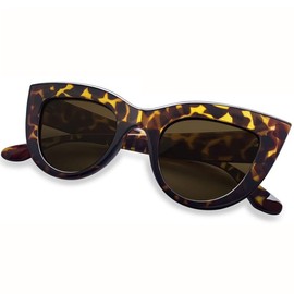 Joopin Big Yellow Leopard Cateye Sunglasses Polarized, Retro Tortoise Shell Cat Eye Sun Glasses UV Protection, Elegant Round Cat Rim Shades Sunnies