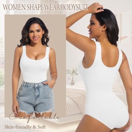 ONEW Shapewear Bodysuit Seamless Round Neck Tank Tops Tummy Control Full Body Shaper Waist Trainer Vest White 2XL