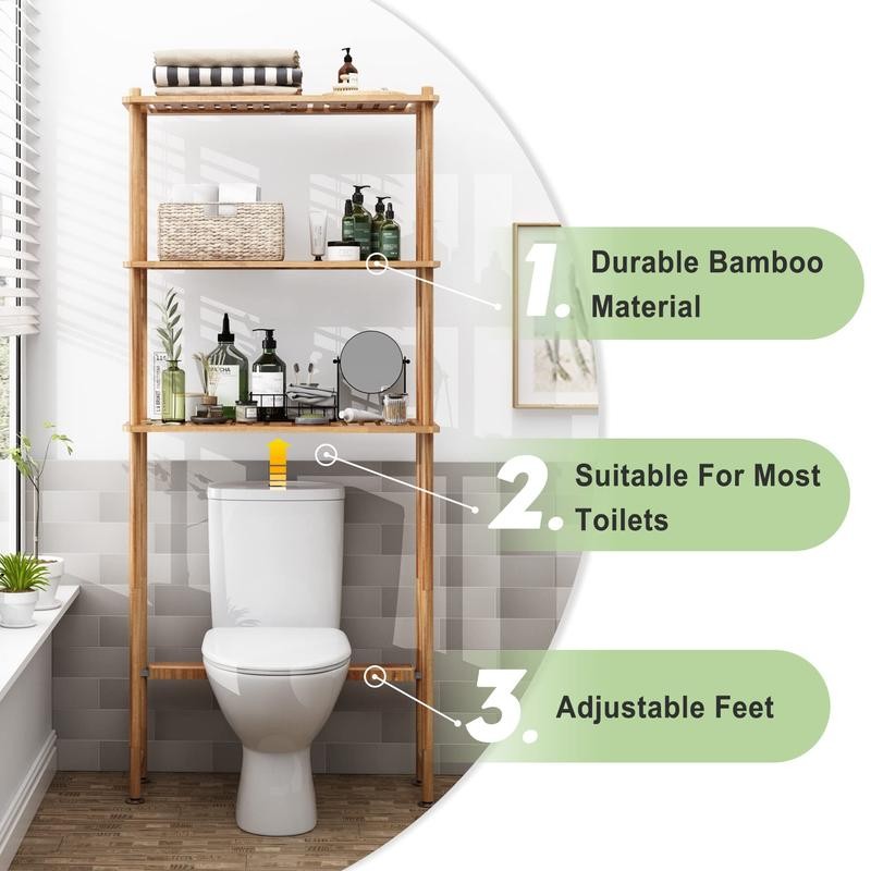 AmazerBath Bamboo Over Toilet Storage Shelf - 3-Tier Freestanding Rack,