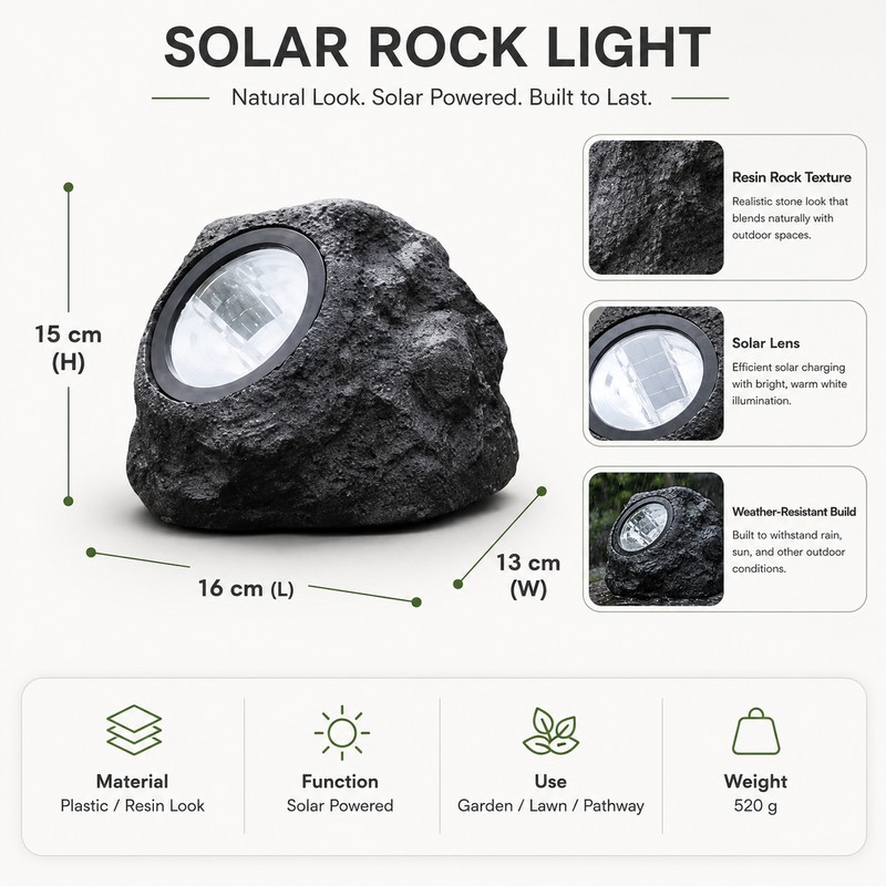 Solar Rock Light for Outdoor Landscaping – Waterproof Stone-Style Spotlight