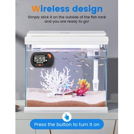 Aquarium Thermometer Kabellos, Mini Wasserthermometer Digital, digitales LCD-Wassertemperatur-Thermometer für Aquarium, Aquarium, Meeresreptilien, Terrarium (schwarz)