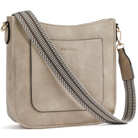 BOSTANTEN Crossbody Bags for Women Vegan Leather Hobo Bags Shoulder Handbag Purse with Adjustable Guitar Strap Grey