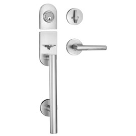 Berlin Modisch HandleSet Front Door Entry Handle and Deadbolt Lock Set Sleek Round Lever and Single Cylinder Deadbolt Heavy Duty - Satin Nickel Finish