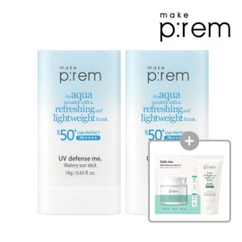 Make Prem Safe Pack 3 sheets UV Defense Me Watery Sun Stick 18g 2 pcs GIFTcle / 메이크프렘 안심팩 3매 유브이 디펜스 미 워터리 선스틱 18g 2개 GIFT클