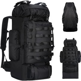 MILIMOLI Camping Hiking Backpack with Rain Cover, Expandable Large Military Tactical Backpack, Waterproof Molle Racksack Travel Backpacking Daypack for Climbing Trekking (Black)