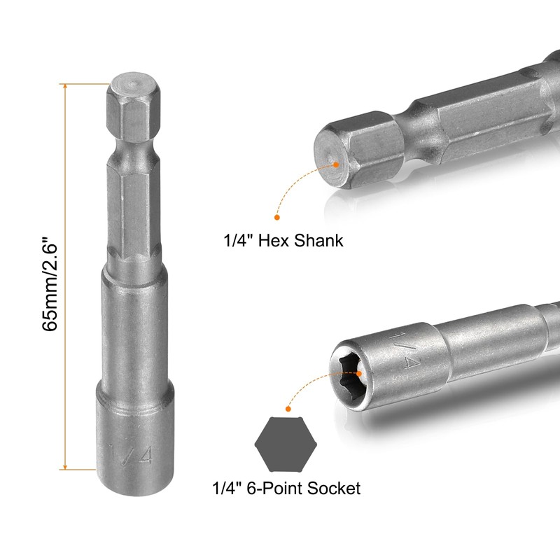 sourcing map 10pcs Hex Nut Driver Drills Bit 1/4" 6-Point
