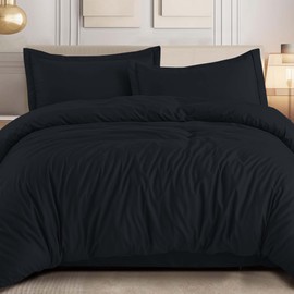 IR Imperial Rooms Black Duvet Cover Queen Size Double Brushed Microfiber Duvet Cover 90 x 90 Inches Soft Bedding Button Closure Bed Set with 2 Pillow Shams Breathable Wrinkle Resistant