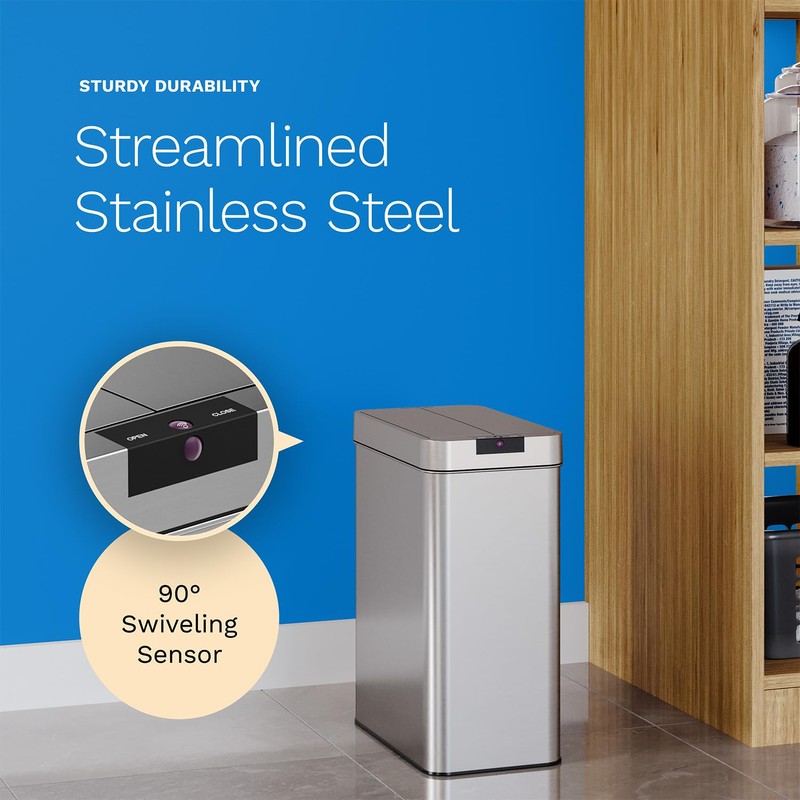 hOmeLabs Durable 2.4 Gallon Sensor Trash Can, Retractable Butterfly Lid,