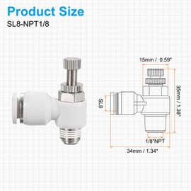 sourcing map 3pcs SL8-NPT1/8 Air Flow Control Valve Push to Connect Fitting 1/4 Inch OD 1/8 Inch NPT 90 Degree Elbow Air Hose Control Valve Fitting Push Lock, White