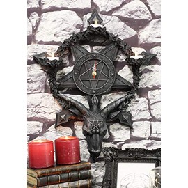 Ebros Sabbatic Goat Samael Lilith Sigil of Baphomet On Inverted Pentagram Star Hanging Wall Clock Candle Holder Decor Plaque 19" High Satanic Devil Worship Lucifer Symbol Altar Accent
