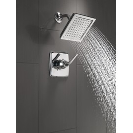 Delta Faucet Geist 14 Series Chrome Shower Faucet, Delta Shower Trim Kit with Single-Spray Chrome Shower Head, Shower Faucet Set Complete, Chrome 142864 (Valve Included)