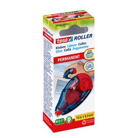 tesa Roller Kleben Permanent ecoLogo - Nachfüllbarer Kleberoller mit reißfestem Band & doppelseitigem Klebefilm - lösungsmittelfrei - 14 m x 8,4 mm
