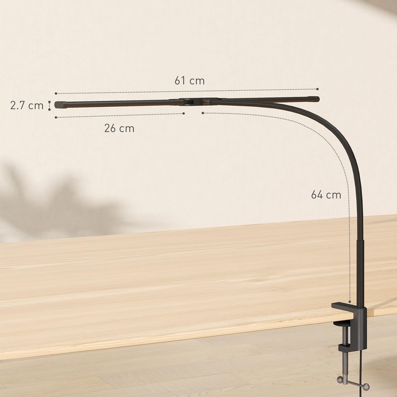 HOMCOM LED Desk Lamp with Clamp, Double Head Table Lamp