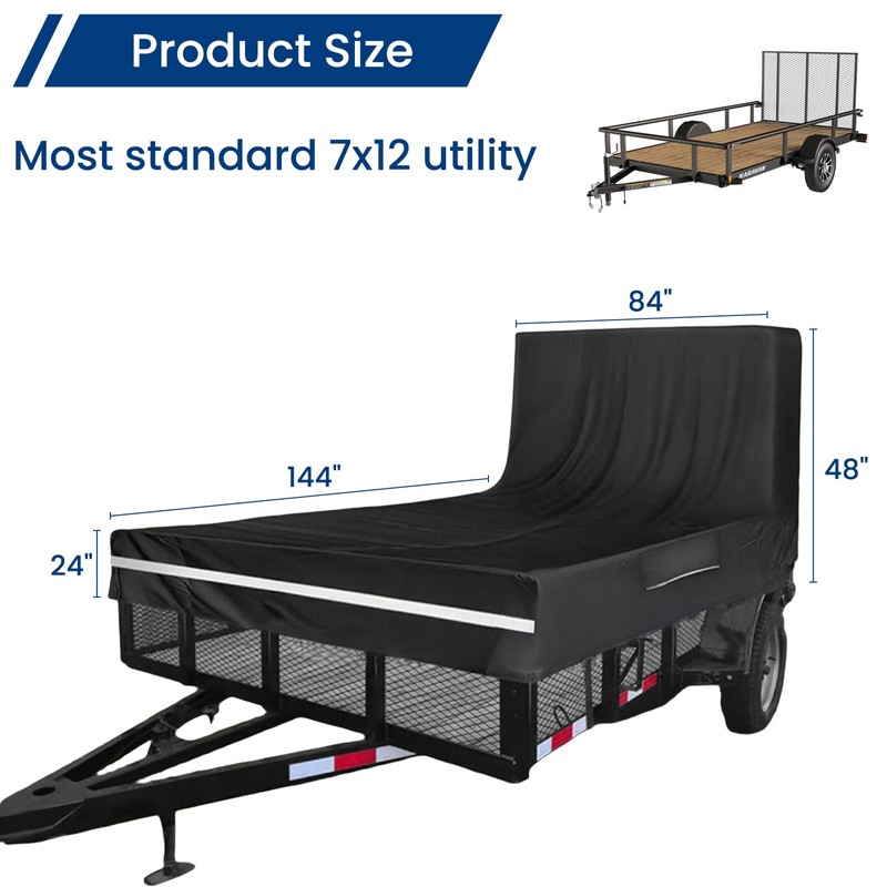 7x12 FT Utility Trailer Cover - Heavy Duty 210D Waterproof