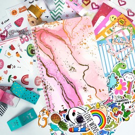 Joyeee Flower Pattern Journals for Writing, Highlighter Pen Set, Small Paper Picture Frames, Smile Stickers, Glue Stick, Sticky Notes, Magnetic Bookmarks etc, Gift for 6 7 8 Year Old Girl,