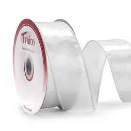 Traico 1.5" White Satin Wired Ribbon 20 Yards for Christmas Wedding Wreath Gift Wrapping Home Décor DIY