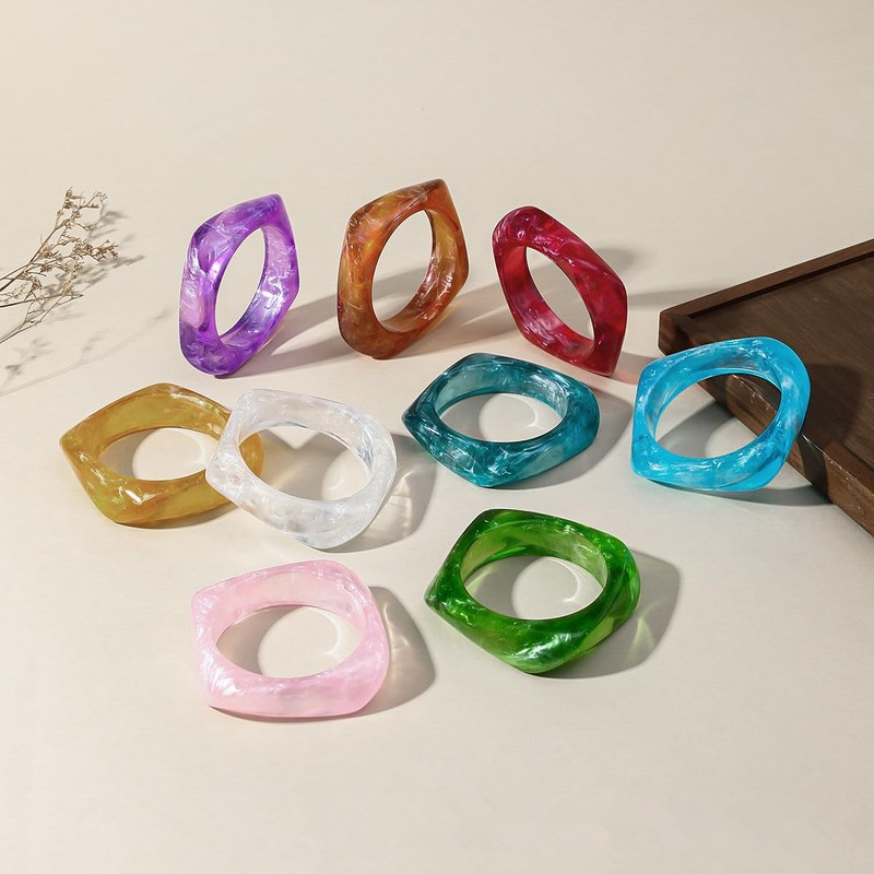 Chunky Transparent Resin Square Bangle - Retro Geometric Acrylic Wristband