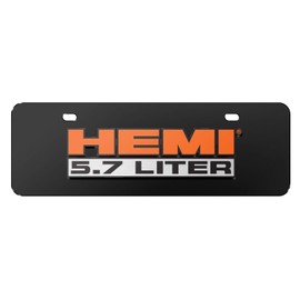 iPick Image for HEMI 5.7 Liter 3D Logo 12" x 4.25" European Look Black Half-Size Stainless Steel License Plate for Decorative