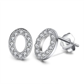 925 Sterling Silver Earrings Women's White zircon numbers 0-9 stud earring Fashion for Young Girls Gift Unique Aesthetic (0)