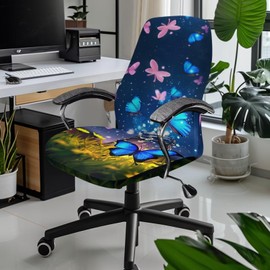 Xorudoydet Butterfly Bottle Grass Print Computer Office Chair Cover, Washable Office Chair Covers Stretchable Desk Chair Covers High Back Universal Executive Boss Chair Covers-L