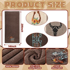 SmoothNovelty 3 Pcs Hand Towels 14 x 29 Inch Cotton Embroidered Bathroom Hand Towels Decorative Towel Set for Girls Women Decor Gift(Caramel Brown, Khaki, Cream Beige,Western Cowboy)