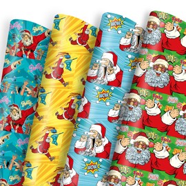 Dtiafu Funny Santa Wrapping Paper for Kids Boys Girls Adult - 4 Style Fun Christmas Gift Wrap Great for Holiday Vacation - 20 X 28 Inch Per Sheet(8 Sheet)