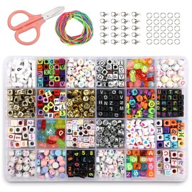 PHOGARY Children's Alphabet Beads Set (800 Pieces), Beads Letters DIY Bracelets Necklaces Letter Beads A-Z in Shapes of Round, Heart, Space for Jewellery Making